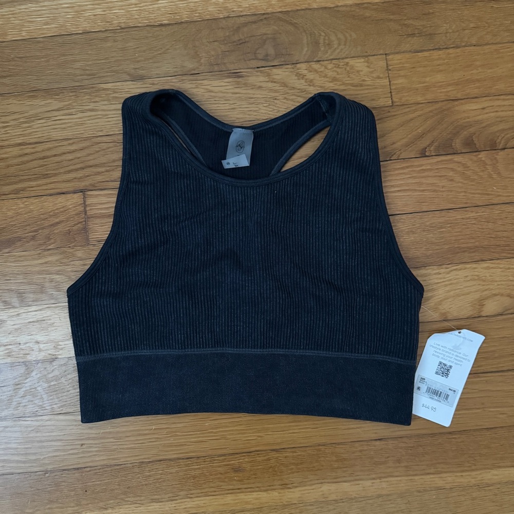 Gray Ribbed Women's Sports Bra - Picture 2 of 10